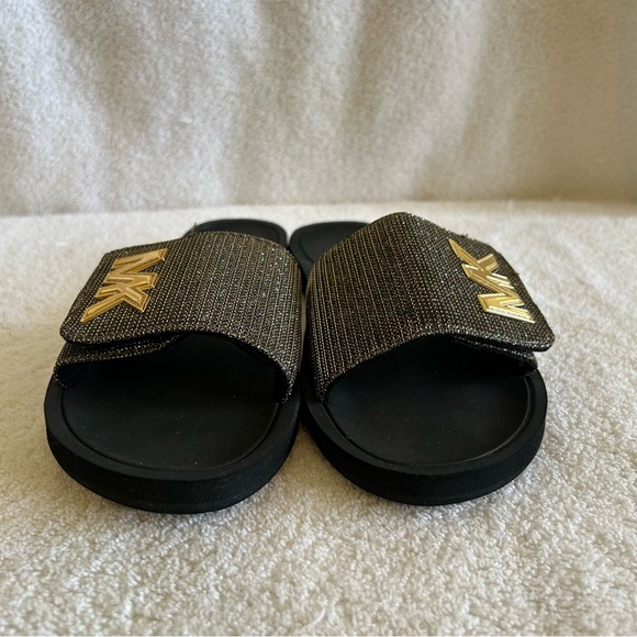 Michael Kors Black and Gold Slide Sandals - Picture 4 of 8